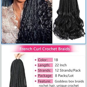 Goddess Box Braids French Curl Crochet Hair - Black
